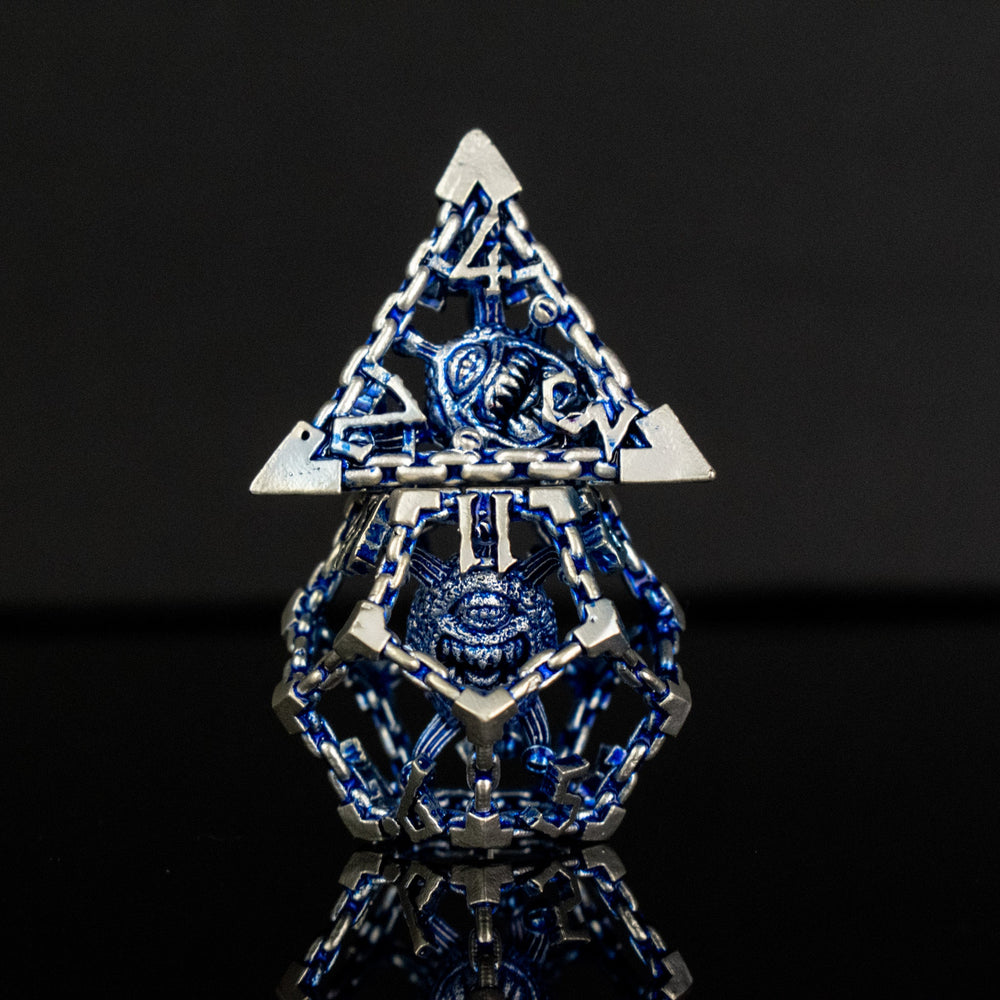 Beholder's Gates Hollow Metal Dice Set - Blue and Silver (ONLINE ORDER ONLY)