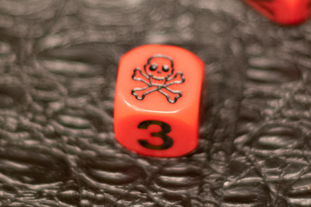 Red Pirate D6 Dice Numbered with Skull and Cross Bones (sold per die) (Online Only)