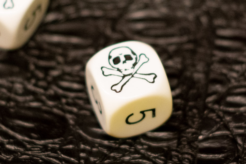 White Pirate D6 Dice Numbered with Skull and Cross Bones (sold per die) (Online Only)