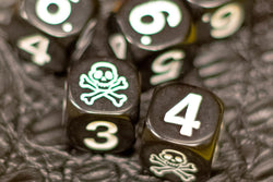 Black Pirate D6 Dice Numbered with Skull and Cross Bones (sold per die) (Online Only)