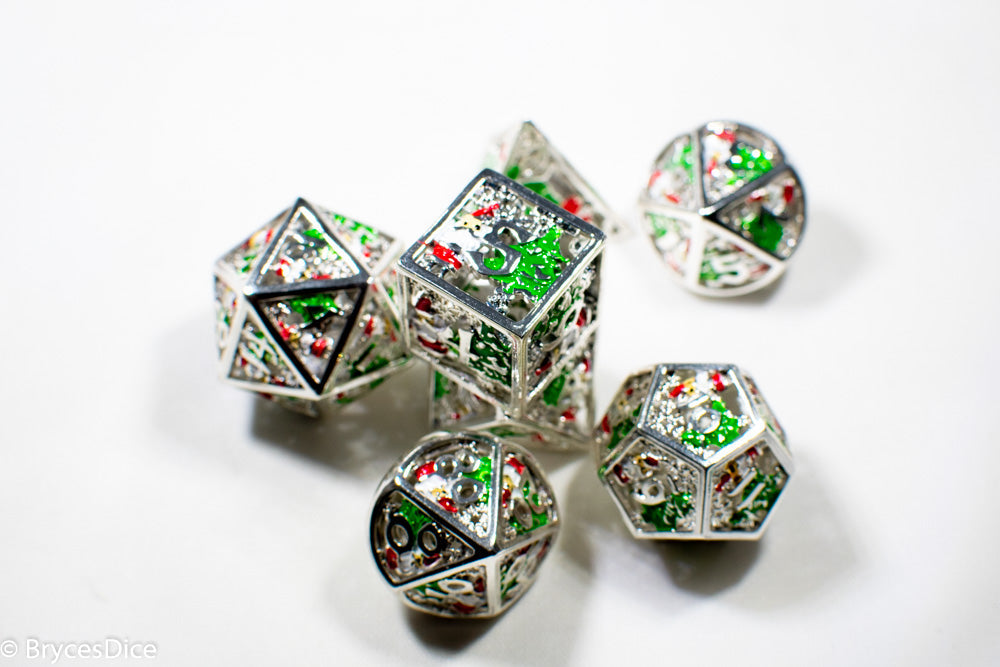 Metal Winter Holliday Santa 7-Dice Set (silver) (Online Only)