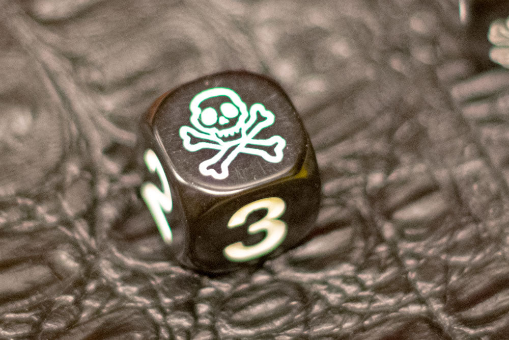 Black Pirate D6 Dice Numbered with Skull and Cross Bones (sold per die) (Online Only)