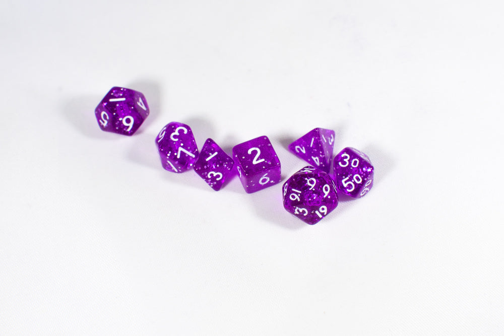 Purple with Glitter Miniature Poly Dice Set Small (7) RPG DnD Mini (Online Only)