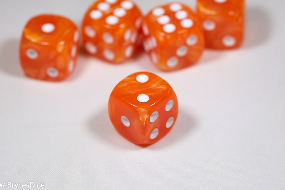 Pearl/Swirl Pipped d6 Dice Orange/Pink/Maroon/Electric Yellow/Brown/Blue/Green/Cranberry 16mm (SOLD BY PIECE) (Online Only)