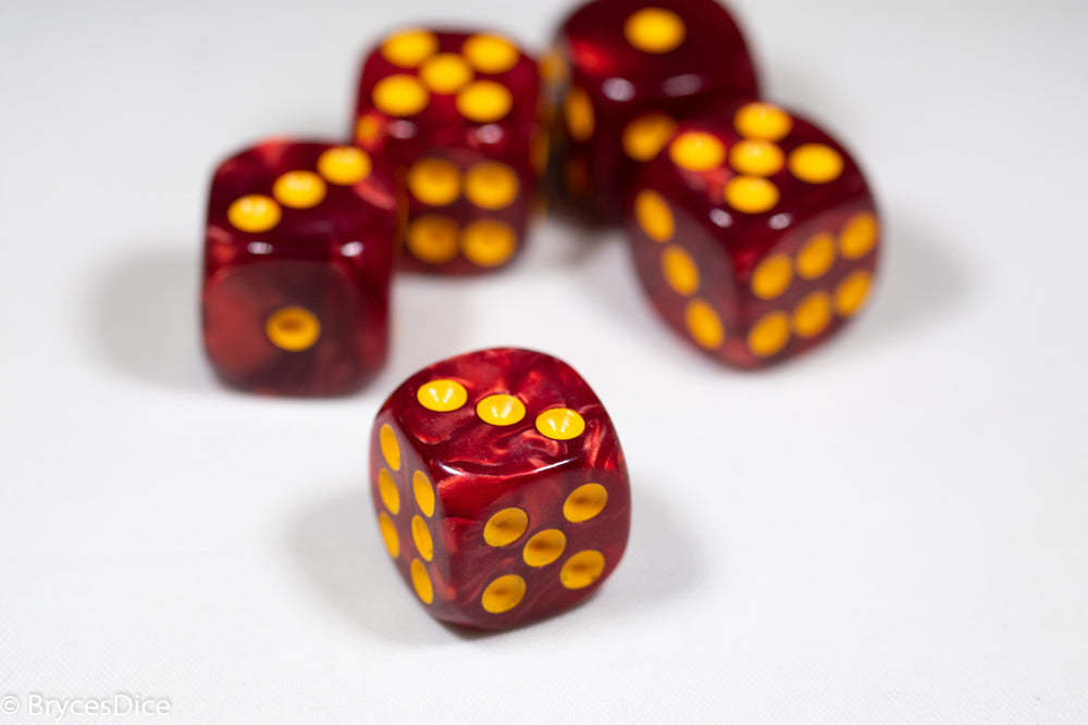 Pearl/Swirl Pipped d6 Dice Orange/Pink/Maroon/Electric Yellow/Brown/Blue/Green/Cranberry 16mm (SOLD BY PIECE) (Online Only)
