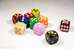 Pearl/Swirl Pipped d6 Dice Orange/Pink/Maroon/Electric Yellow/Brown/Blue/Green/Cranberry 16mm (SOLD BY PIECE) (Online Only)
