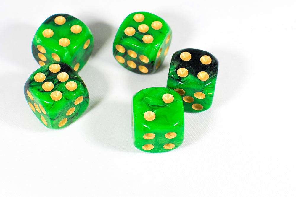 Green and Black 16mm D6 Pipped Dice (Online Only)