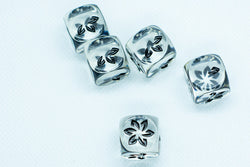Clear w/Black Falling Petals Dice 16mm D6 Flower Dice (sold per die) (Online Only)