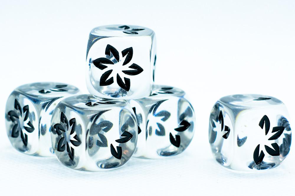 10-Pack Clear w/Black Falling Petals Dice 16mm D6 Flower Dice (Online Only)