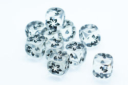 10-Pack Clear w/Black Falling Petals Dice 16mm D6 Flower Dice (Online Only)