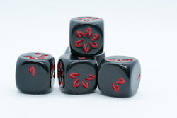 Black w/Red Falling Petals Dice 16mm D6 Flower Dice (sold per die) (Online Only)