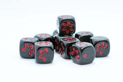 Black w/Red Falling Petals Dice 16mm D6 Flower Dice (sold per die) (Online Only)