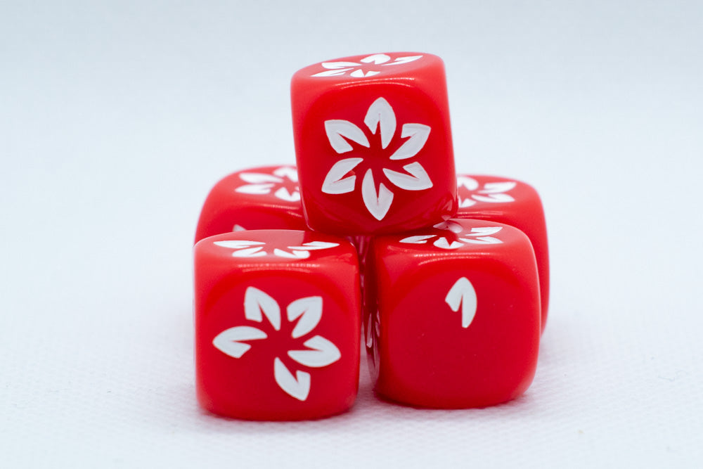 Red w/White Falling Petals Dice 16mm D6 Flower Dice (sold per die) (Online Only)