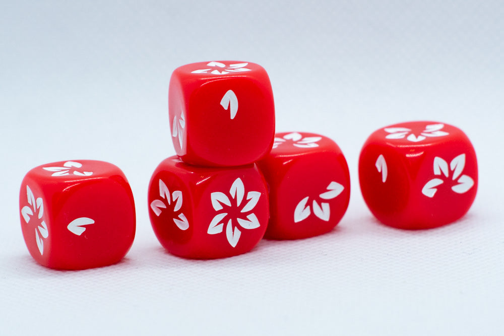 Red w/White Falling Petals Dice 16mm D6 Flower Dice (sold per die) (Online Only)