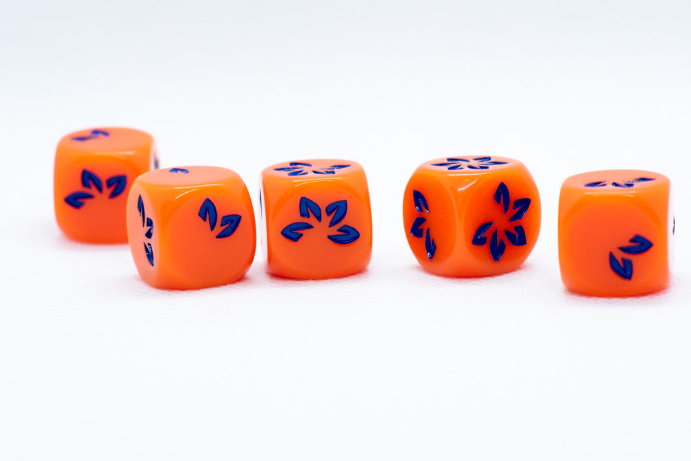 Orange w/Blue Falling Petals Dice 16mm D6 Flower Dice (sold per die) (Online Only)