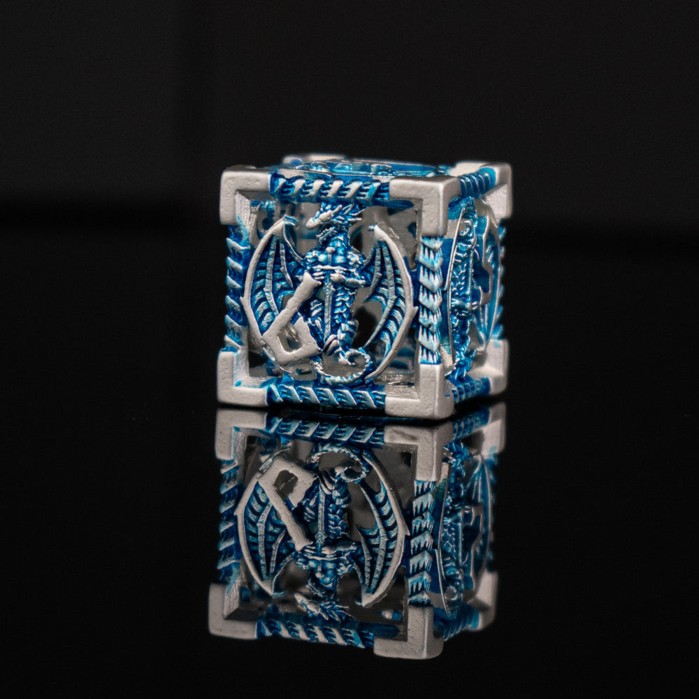 Dragonguard Hollow Metal Dice Set - Azure and Silver (ONLINE ORDER ONLY)