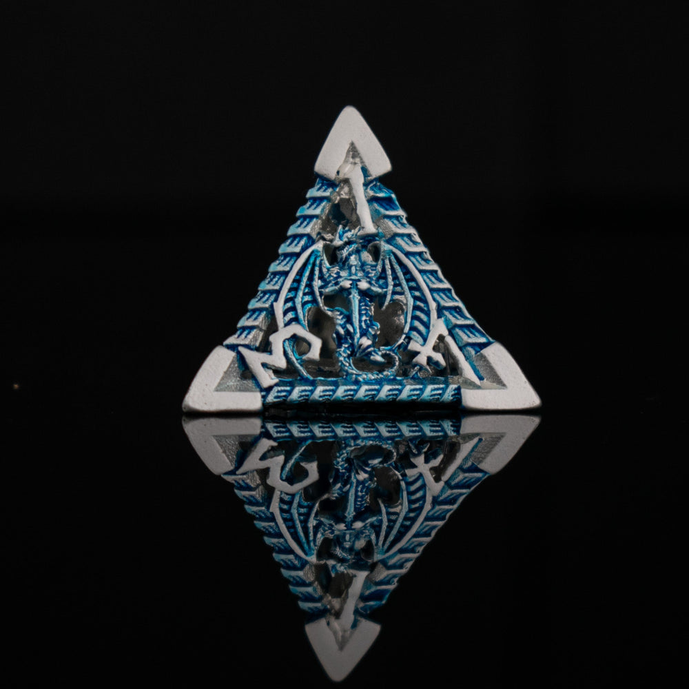 Dragonguard Hollow Metal Dice Set - Azure and Silver (ONLINE ORDER ONLY)