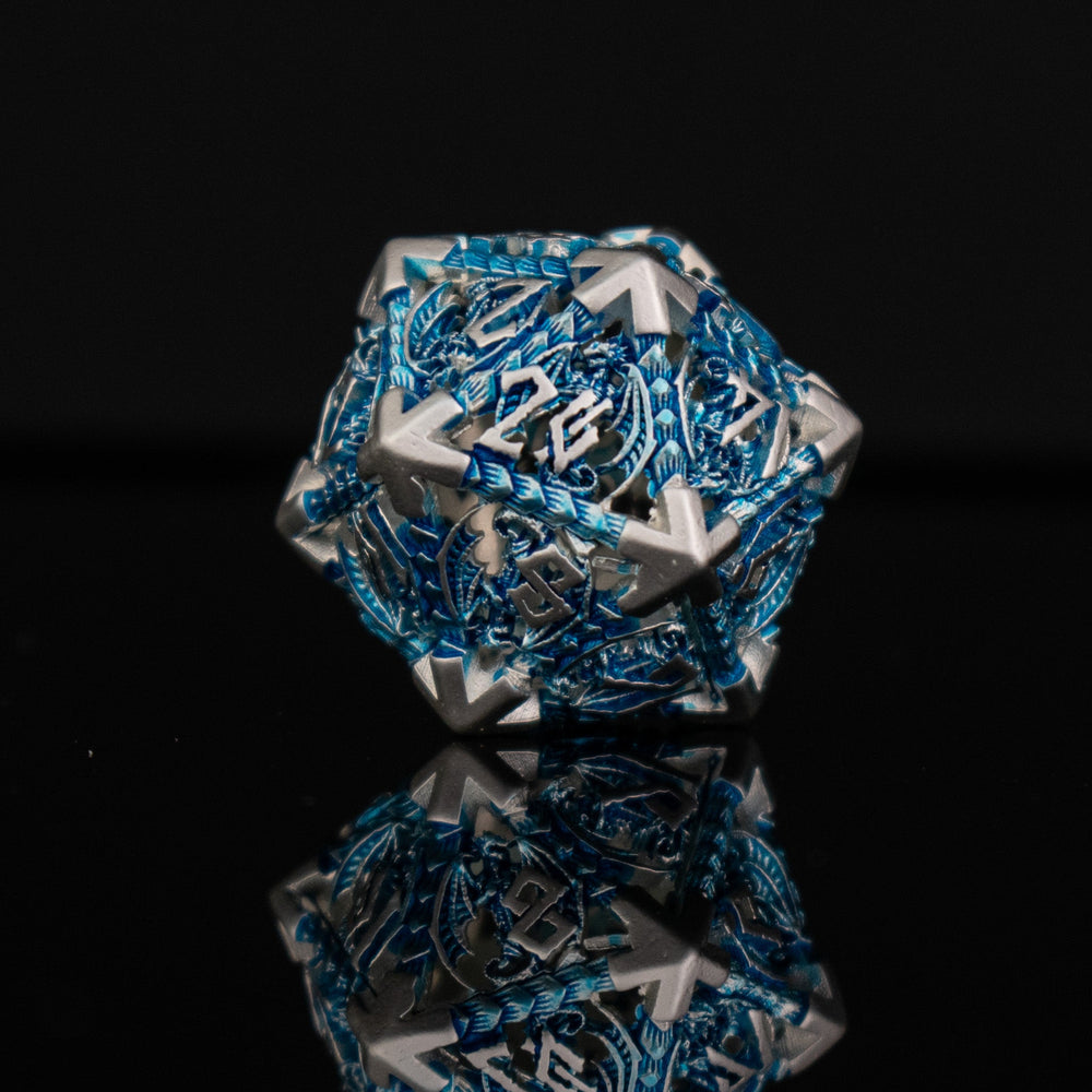 Dragonguard Hollow Metal Dice Set - Azure and Silver (ONLINE ORDER ONLY)