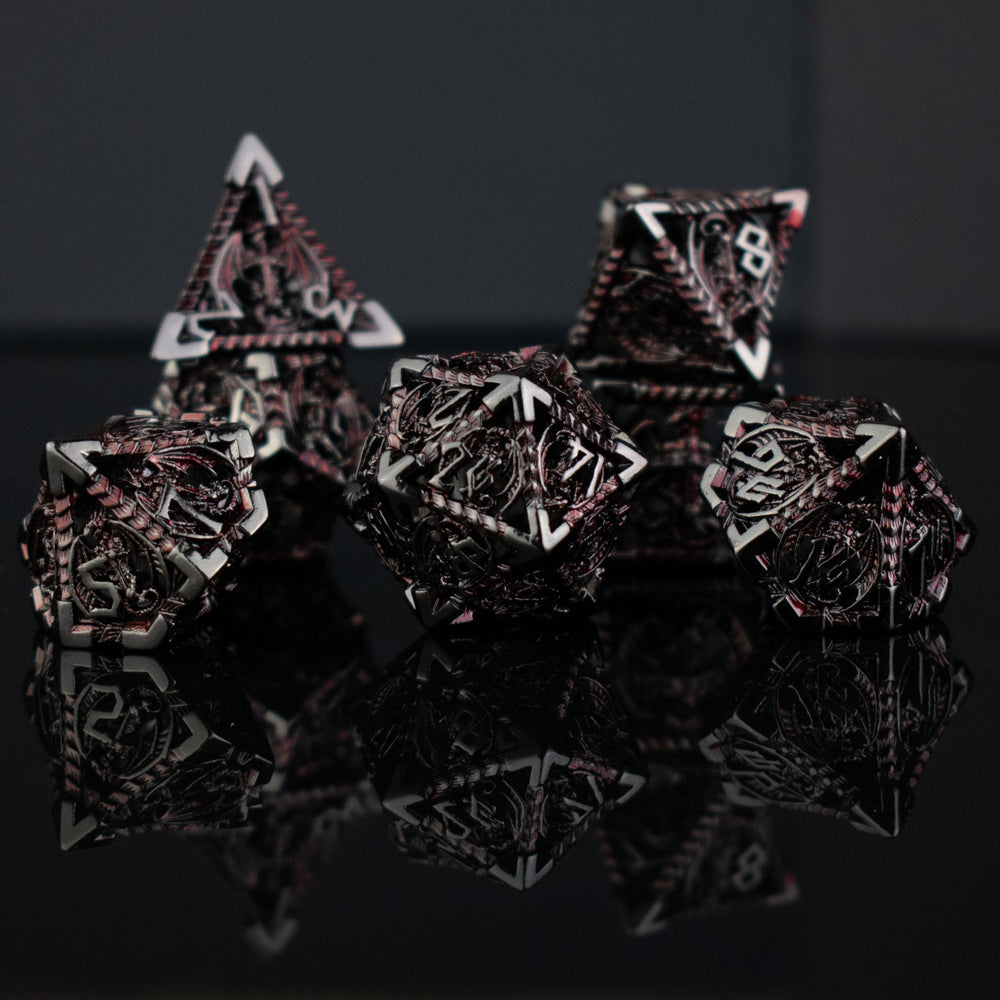 Dragonguard Hollow Metal Dice Set - Crimson and Shadow (ONLINE ORDER ONLY)