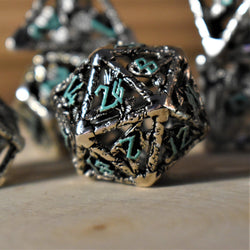 Legends of Valhalla - Silver and Blue Hollow Metal Dice Set (ONLINE ORDER ONLY)