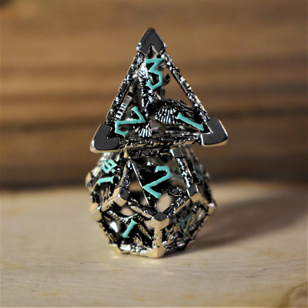 Legends of Valhalla - Silver and Blue Hollow Metal Dice Set (ONLINE ORDER ONLY)