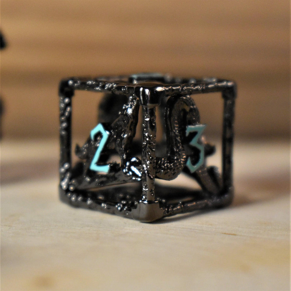 Legends of Valhalla - Black and Blue Hollow Metal Dice Set (ONLINE ORDER ONLY)