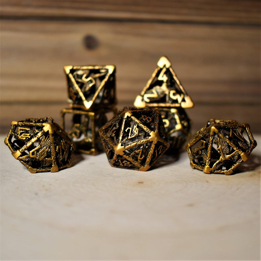 Legends of Valhalla - Golden Brass Hollow Metal Dice Set (ONLINE ORDER ONLY)