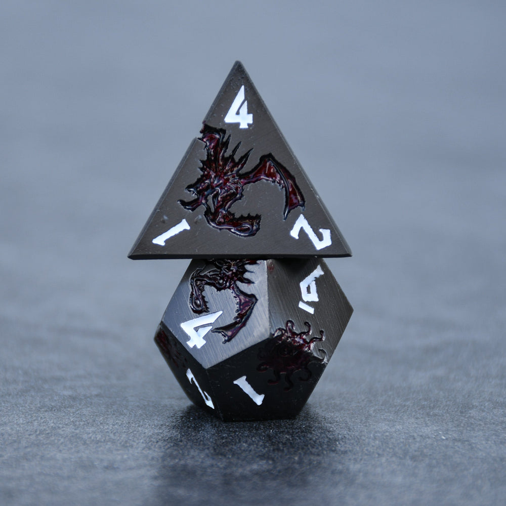 Monster Manual Dice - Gunmetal and Crimson (ONLINE ORDER ONLY)