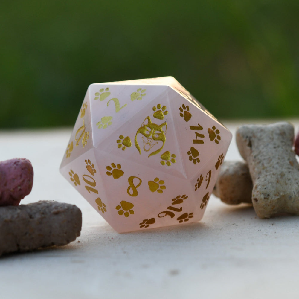 Husky Puppy Paws Rose Quartz 30mm D20 (ONLINE ORDER ONLY)