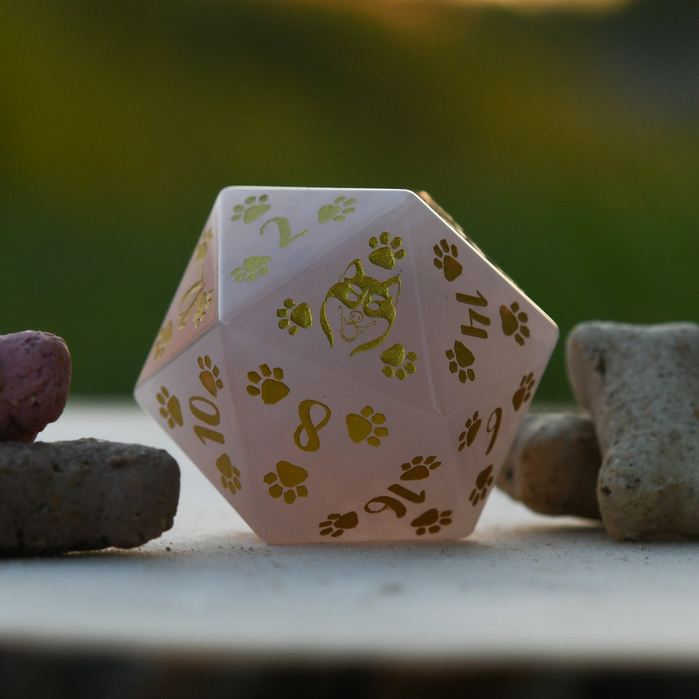 Husky Puppy Paws Rose Quartz 30mm D20 (ONLINE ORDER ONLY)