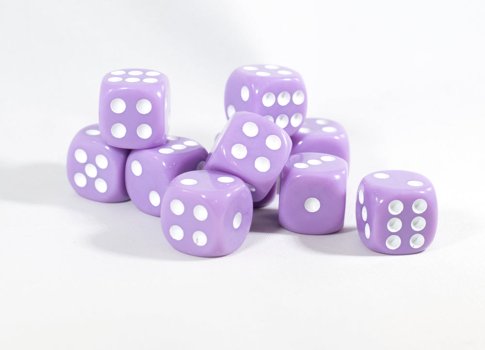 Light Purple Lavender Opaque Dice 16mm 6-Sided RPG Magic D&D Unique with White Pips Rolls (per die) (Online Only)