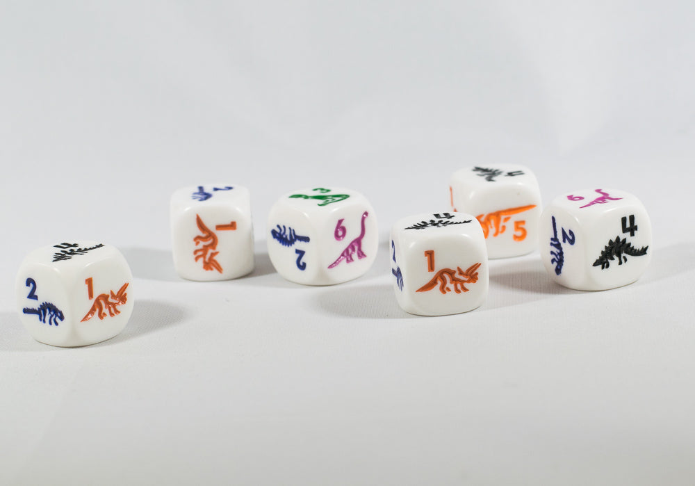 White Dice with Dinosaurs 6 Sided Bunco RPG D6 16mm Roll Kids School (Online Only)
