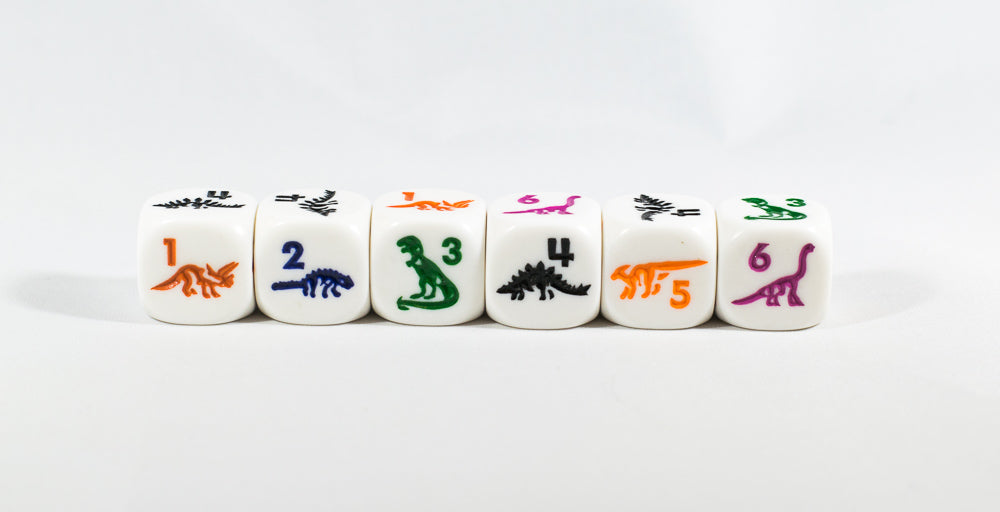 White Dice with Dinosaurs 6 Sided Bunco RPG D6 16mm Roll Kids School (Online Only)