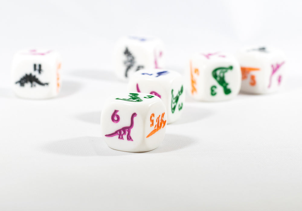 White Dice with Dinosaurs 6 Sided Bunco RPG D6 16mm Roll Kids School (Online Only)
