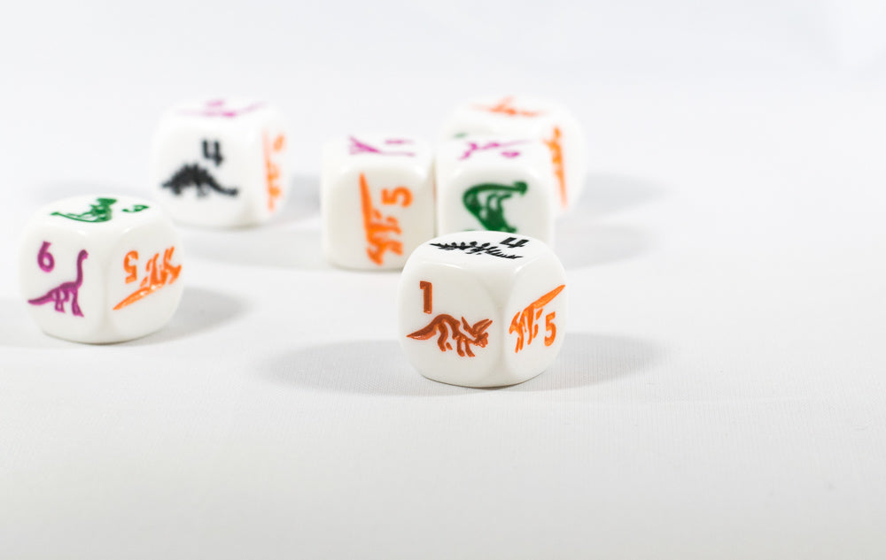White Dice with Dinosaurs 6 Sided Bunco RPG D6 16mm Roll Kids School (Online Only)