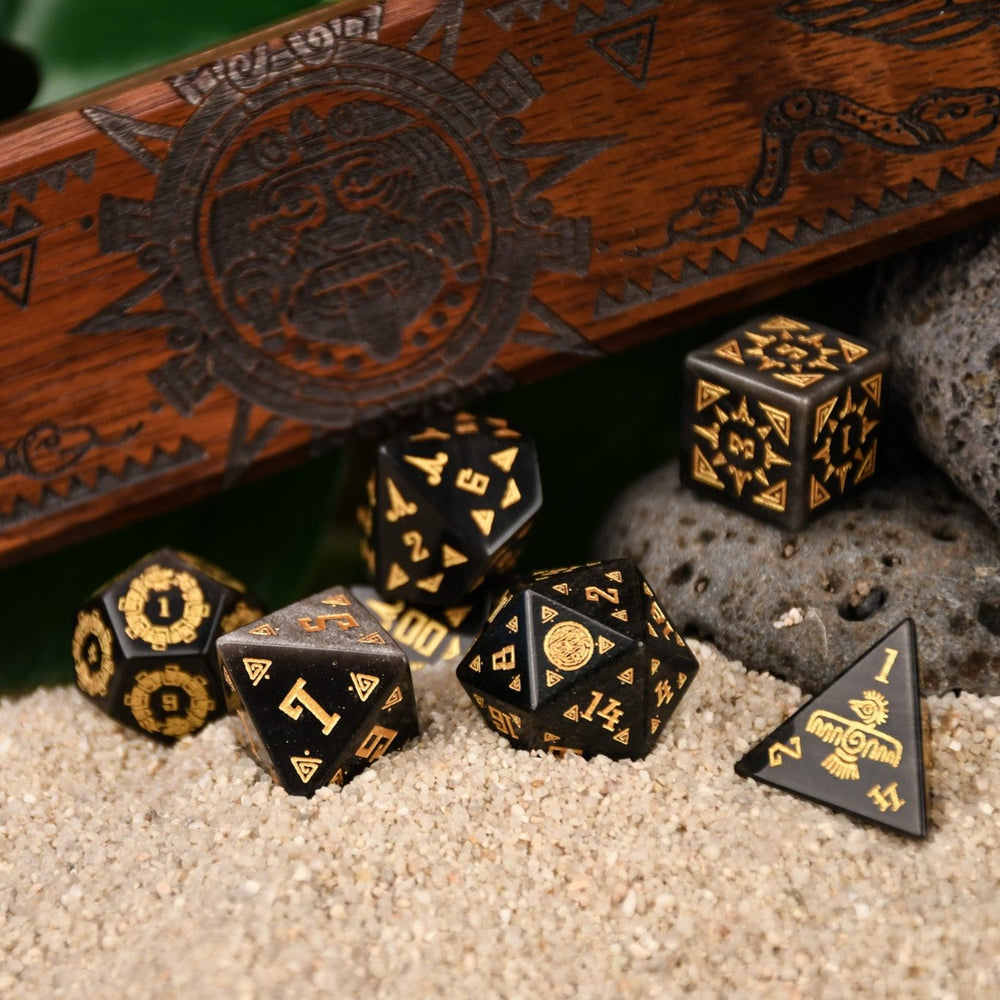 Aztec Silver Sheen Obsidian Stone Dice Set - Dice Around the World Collection (ONLINE ORDER ONLY)