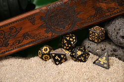 Aztec Silver Sheen Obsidian Stone Dice Set - Dice Around the World Collection (ONLINE ORDER ONLY)