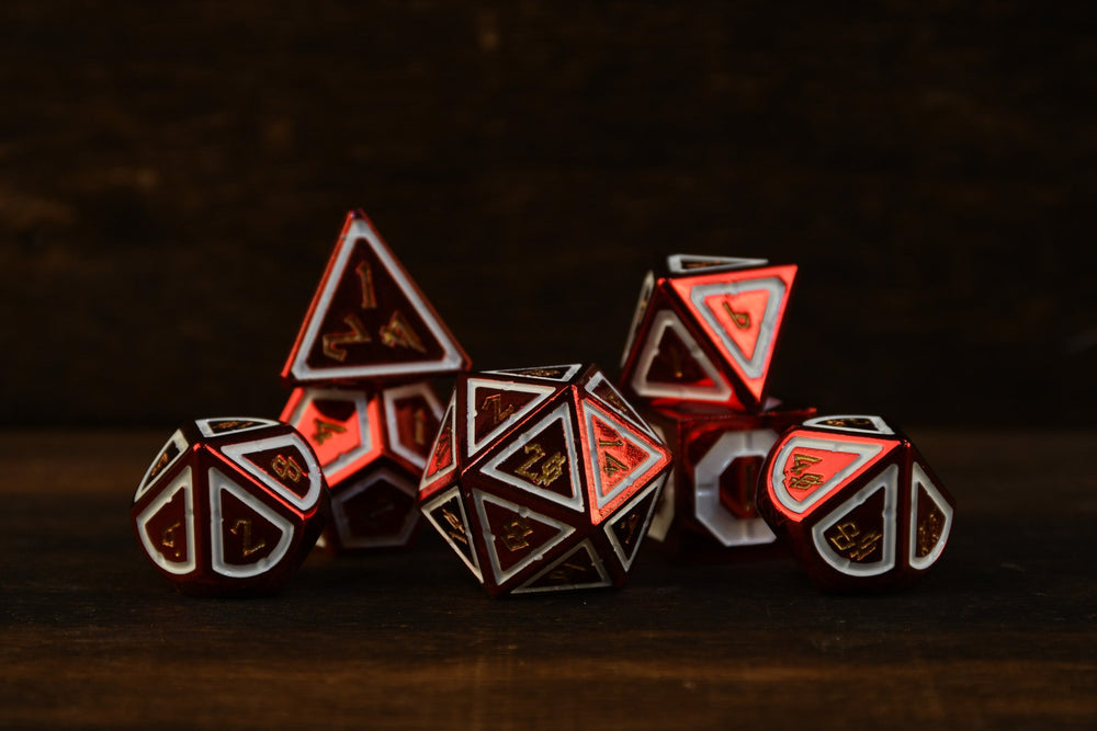 Cleric's Domain Red And White Metal Dice Set (ONLINE ORDER ONLY)