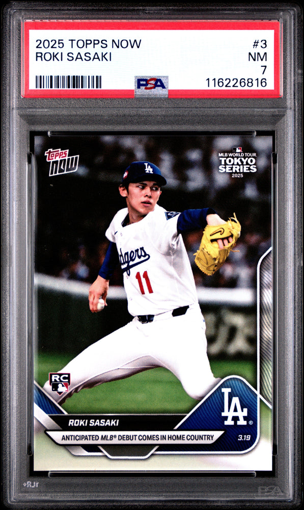 Graded 2025 Topps Now Roki Sasaki #3 Rookie RC Baseball Card PSA 7 Near Mint (ONLINE ORDER ONLY)