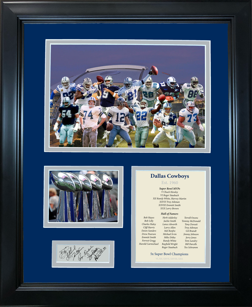 Framed Dallas Cowboys All-Time Greats Facsimile Laser Engraved Signature Auto 11"x14" Football Photo Sig Collage (ONLINE ORDER ONLY)
