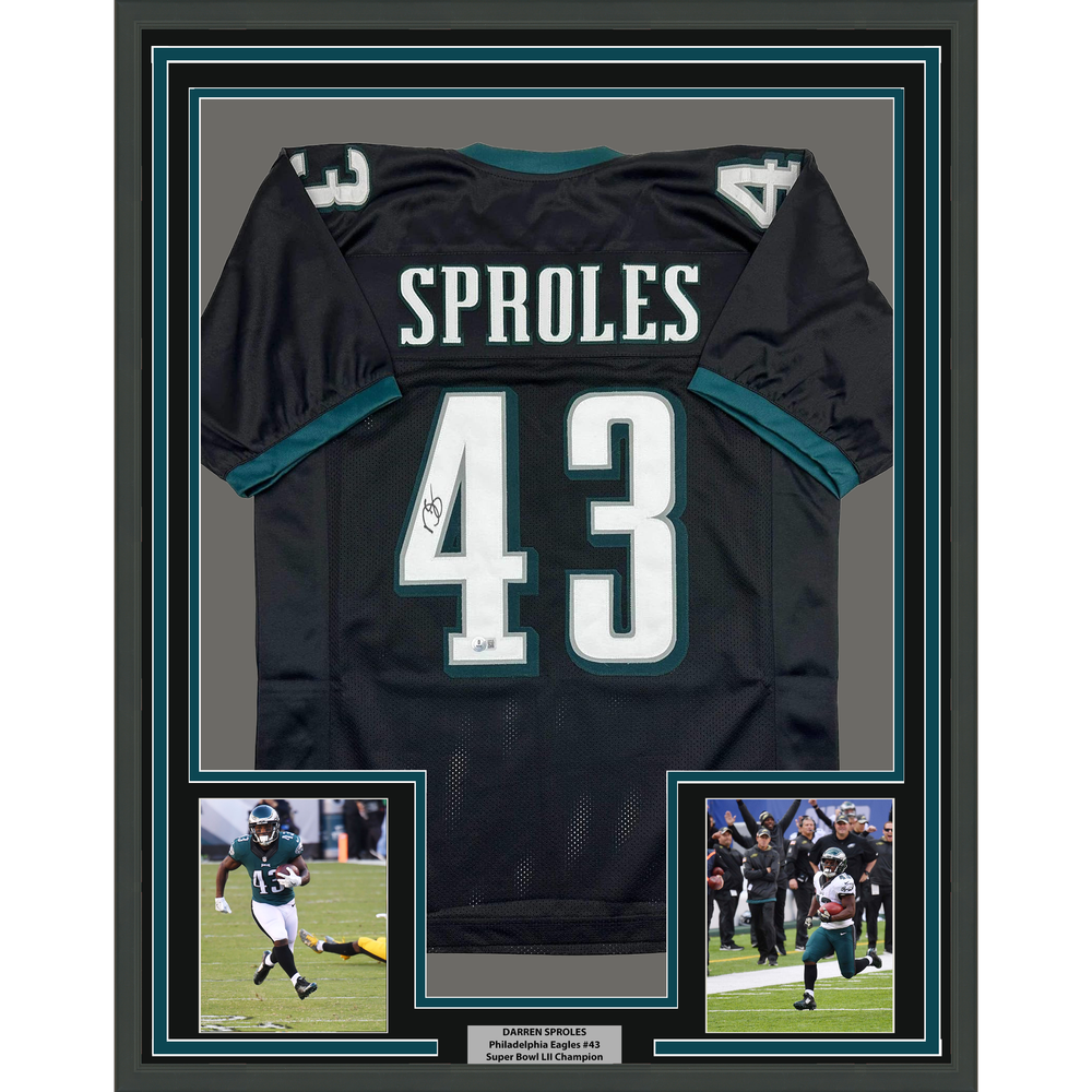 Framed Autographed/Signed Darren Sproles 35x39 Philadelphia Black Football Jersey Beckett BAS COA
