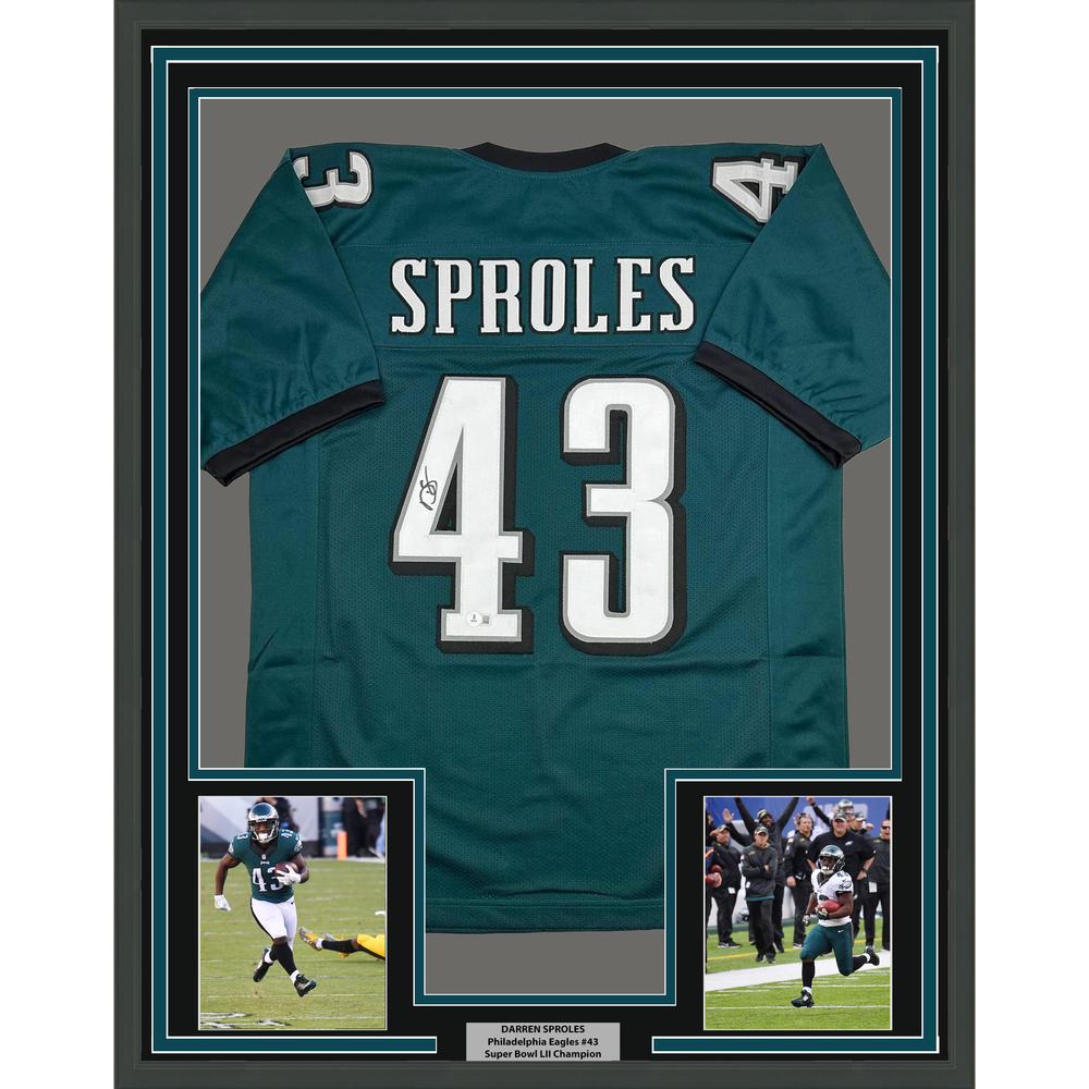 Framed Autographed/Signed Darren Sproles 35x39 Philadelphia Green Football Jersey Beckett BAS COA