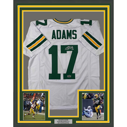 Framed Facsimile Autographed Davante Adams 35x39 Green Bay White Reprint Laser Auto Football Jersey Size Men's XL (ONLINE ORDER ONLY)