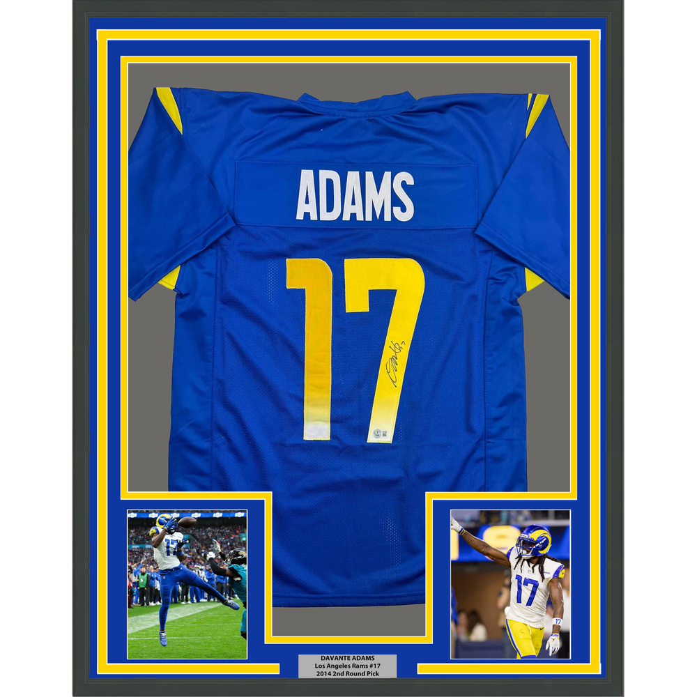 Framed Autographed/Signed Davante Adams 35x39 Los Angeles LA Blue Football Jersey Beckett BAS COA