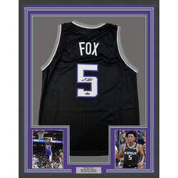 Framed Facsimile Autographed De'Aaron Fox 35x39 Sacramento Black Reprint Laser Auto Basketball Jersey (ONLINE ORDER ONLY)