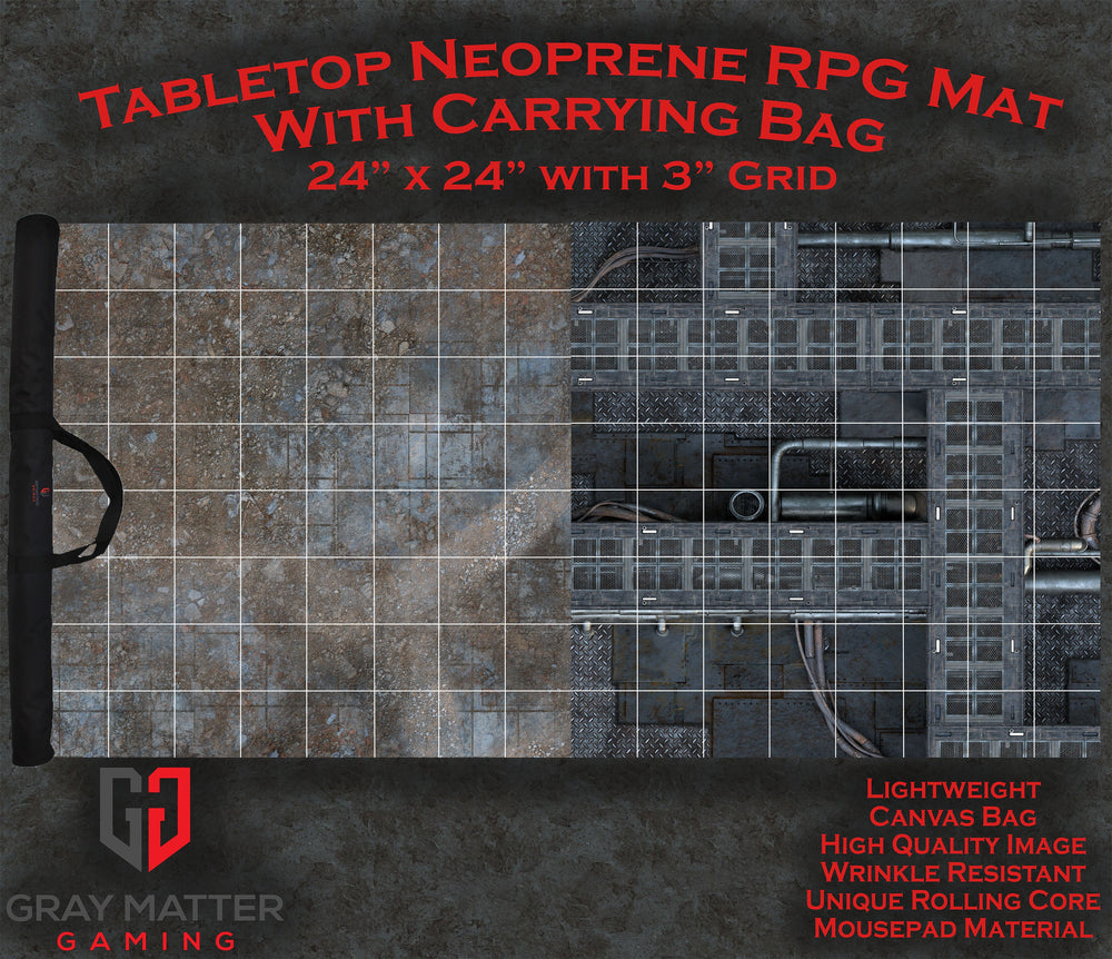 Sci-Fi Skirmish Premium - 24x24 with 3" Grid - Double Sided Neoprene Mat with Bag