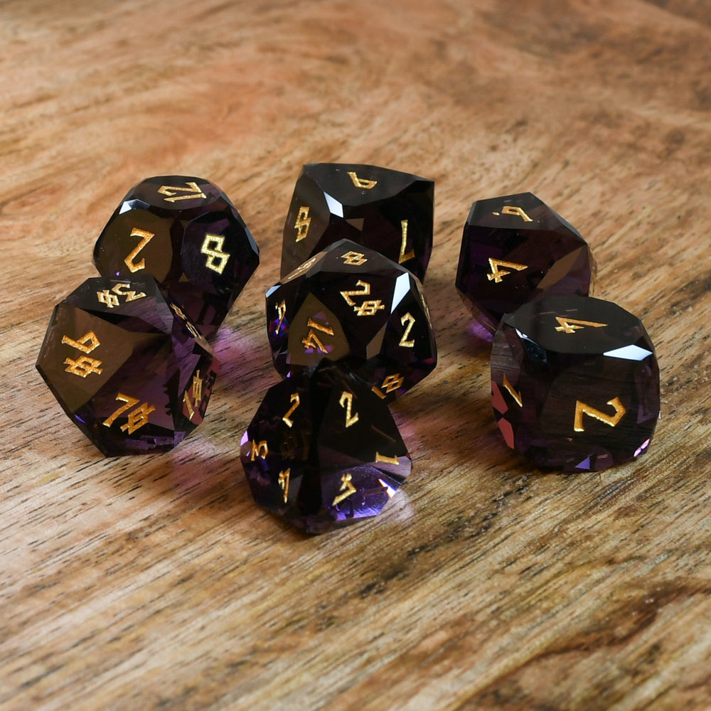 Pre-Order || Deep Plum Multifaceted Glass Dice Set