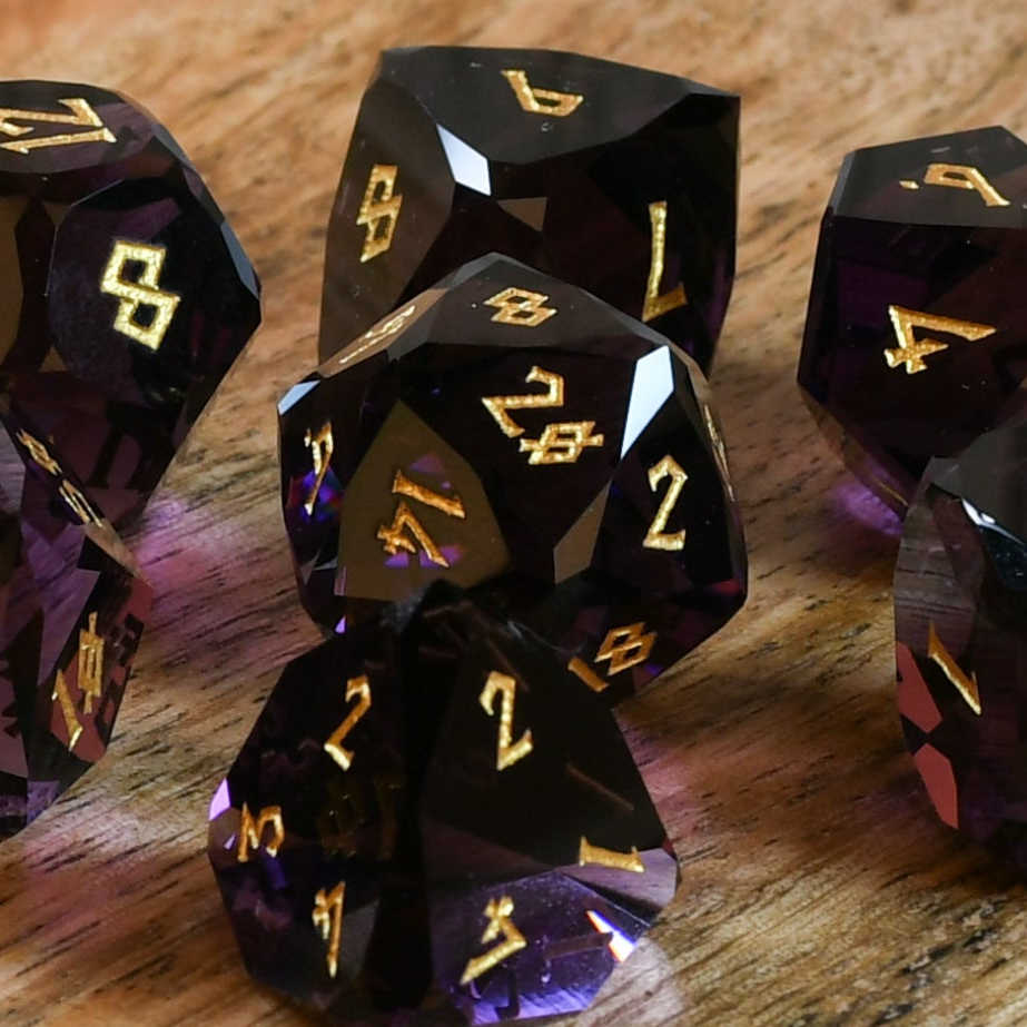 Pre-Order || Deep Plum Multifaceted Glass Dice Set