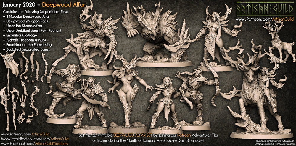 3D Printed Artisan Guild Aidreth Treeborn Deepwood Alfar Set 28mm 32mm (Online Only)