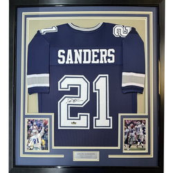 Framed Facsimile Autographed Deion Sanders 35x39 Dallas Blue Reprint Laser Auto Football Jersey Size Men's XL (ONLINE ORDER ONLY)